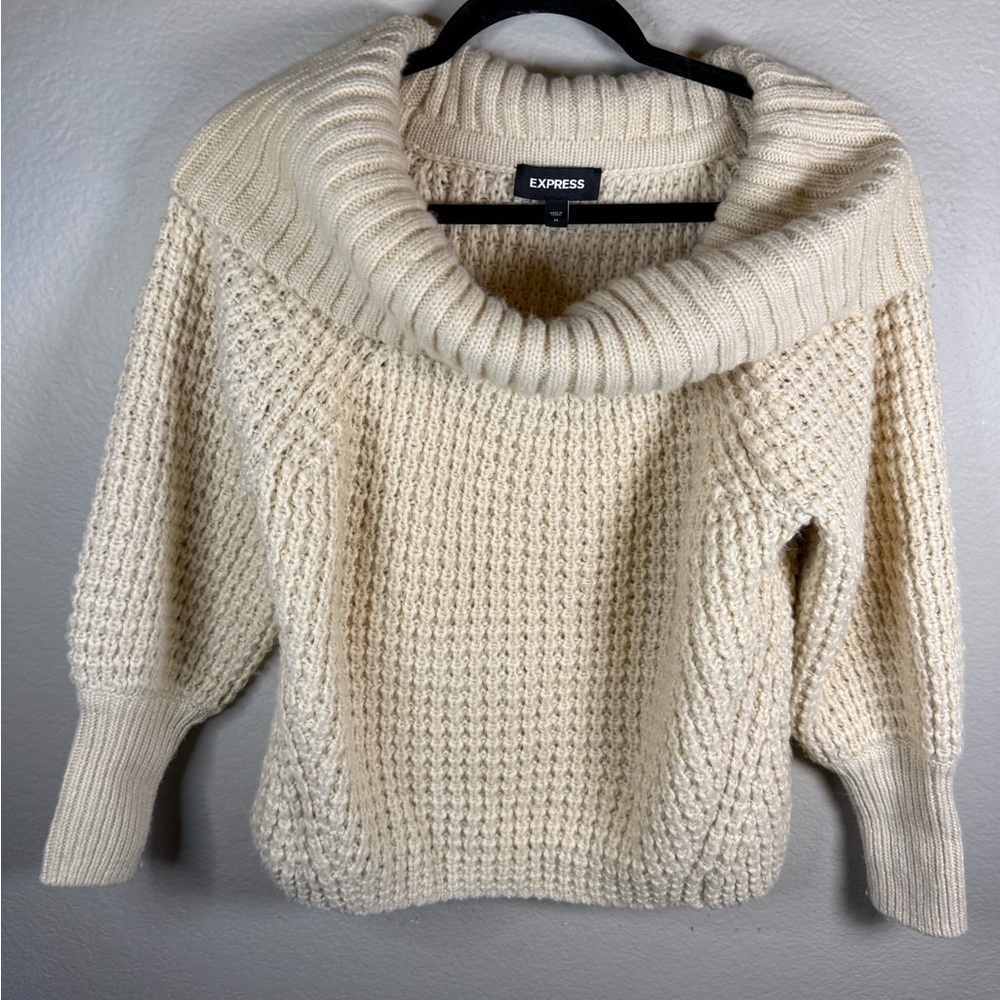 Express Beige Cowl Neck off the shoulder Sweater - Picture 2 of 8